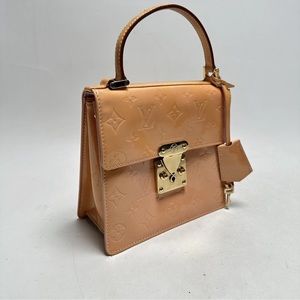 Auth LOUIS VUITTON Spring Street Baby Pink (Orange) Vernis Tote Bag Purse